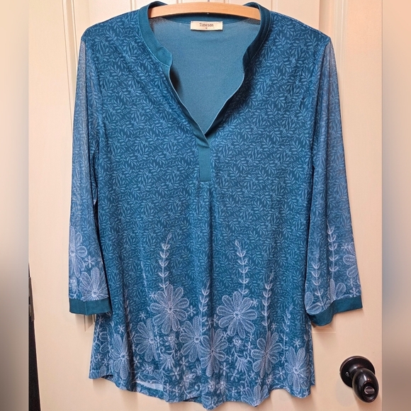 Timeson Tops - ‼️3/$30‼️Timeson Ladies Flowered Long Sleeve Top Medium greenish/teal